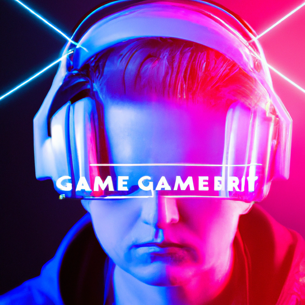 Gamer portrait with neon HUD